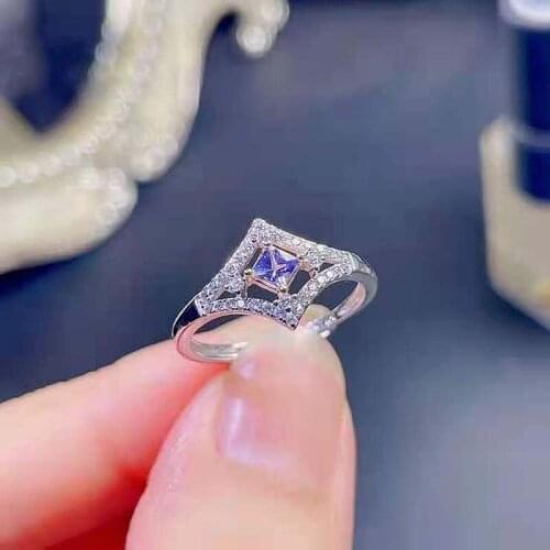 Natural Tanzanite Fine Square Ring S925 Sterling Silver Fashion Charming Wedding Jewelry for Women MeibaPJFS