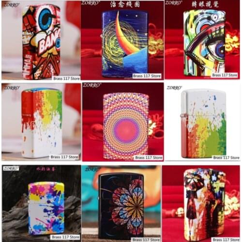 Zorro Fashion Kerosene gasoline petroleum oil lighter Funny Colors Clash Doodle Creative men women Smoking gift (No fuel )