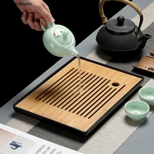 1pcs Bamboo Tea Tray Drainage Water Storage Tea Set Room Board Table Chinese Tea Cup Ceremony Tools Tea Kit