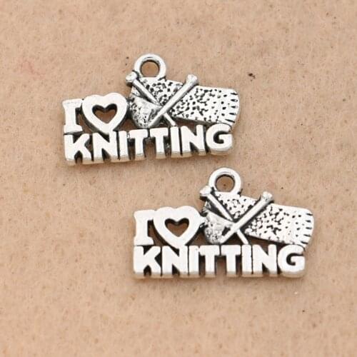 10pcs I Love Knitting Charm Pendant fit Bracelet Necklace Tibetan Silver Plated Jewelry DIY Making Accessories 12x21mm