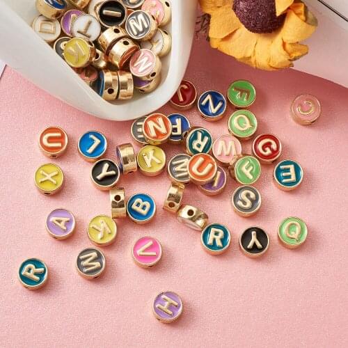 104Pcs Alloy Alphabet Enamel Charms Beads 8x4mm Mixed Color A-Z Letter Dangle Beads for DIY Necklace Bracelet Jewelry Making