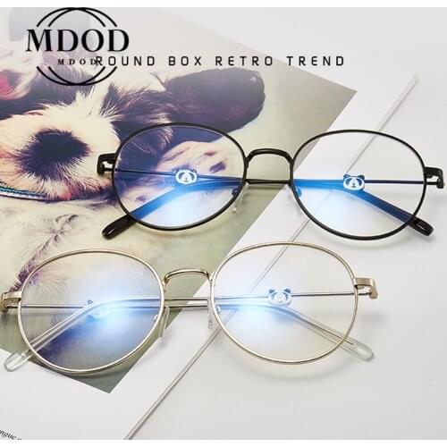 2020 Fashion Trend Panda Style Glasses Frame Lovely Retro Round Frame Flat Mirror Finished Myopia Glasses