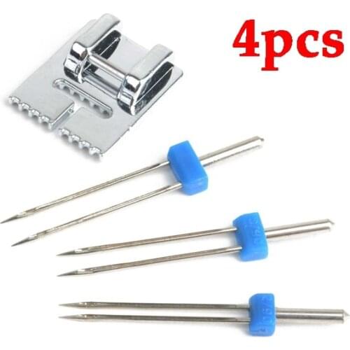 4pcs/set Double Twin Needles Wrinkled Sewing Presser Foot for Sewing Machine Size 2/90 3/90 4/90 multifuctional fittings