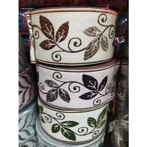 5yards/lot wide 6cm Woven Jacquard Ribbon leaves design clothing accessory LS-418