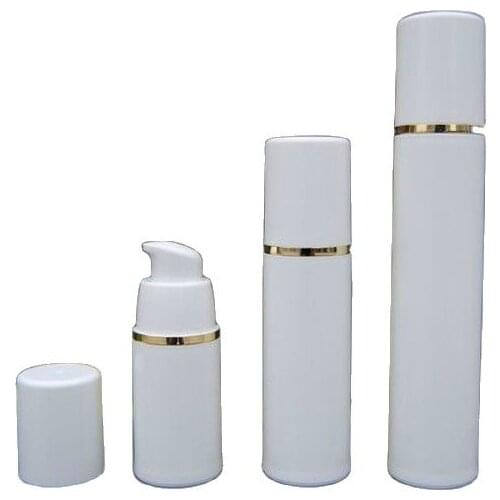 50ml white airless vacuum pump lotion bottle with gold line used for Cosmetic Container