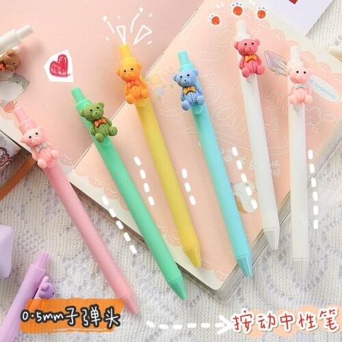 50PCS Cute Macaron Cub Presses Neutral Pen Student Black Signature Pen Water Pen Office Stationery Office Accessories