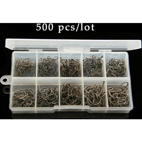 500Pcs 3-12# Sizes Fish Fishing Sharpened Swivel Jig Hooks Offset Fishhooks With Box Top Quality