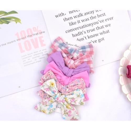 6pcs/set Flower Cotton Hair Bows With Clip For Baby Girls Plaid Boutique Hair Clips Hairgrip Barrettes Headwear Hair Acesssories