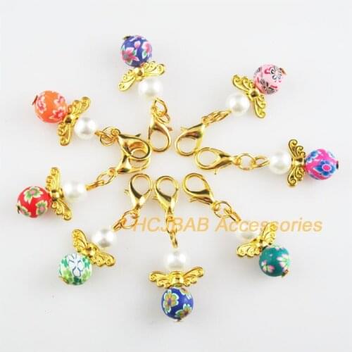 8 New Angel 14x22mm Charms Mixed Ball Clay Gold Color Retro With Lobster Claw Clasps