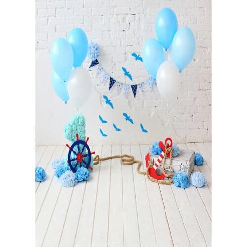 White Brick Wall Balloon Pennant Toy Bear Photographic Background Vinyl Backdrop for Children Baby Shower Photocall Photo Studio