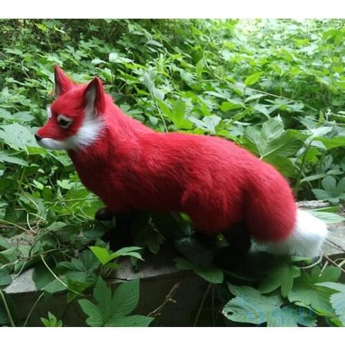 Large 35x22cm fox hard model,polyethylene&red furry fur standing fox prop decoration toy 2116