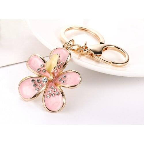 New Trendy Pink Flower Keychain Women Romantic Bag Accessories Pendant Blossom Keyring Purse Chic Buckle Car KeyHolder Girl Gift