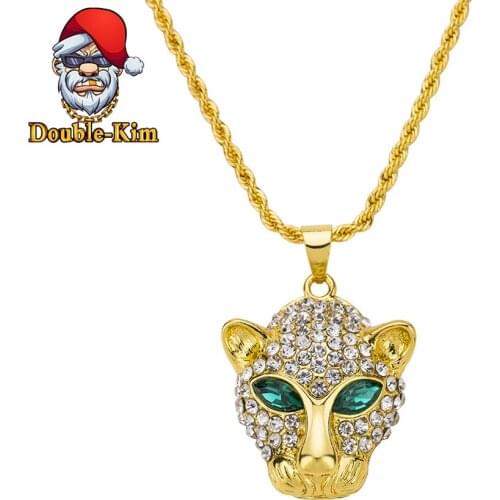 Cheetah Zircon Pendant Necklace Hiphop Rock Street Culture Titanium Stainless Steel Inlaid Zircon Chain Necklace Man Jewelry