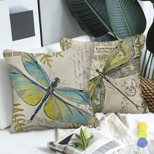 Decorative Throw Pillows Dragonfly Pattern 45x45cm Cushion Covers for Living Room Fauxlinen Pillow Case Car Office Home Decor