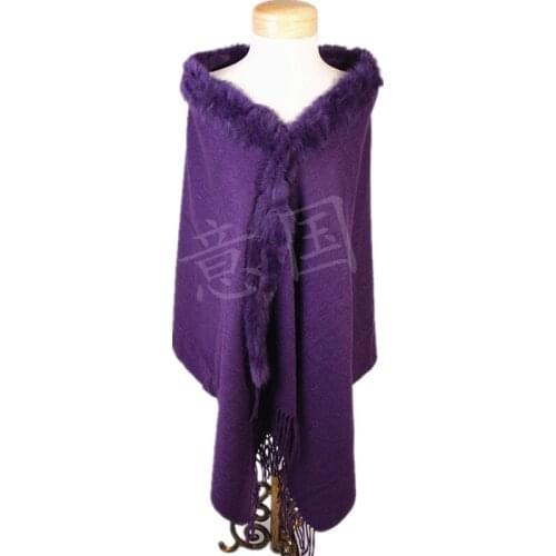 Top Sale Purple Womens 100% Wool Pashmina Cashmere Shawl Scarf Rabbit Fur Cape Europe And America Style Tippet 176 x 68cm