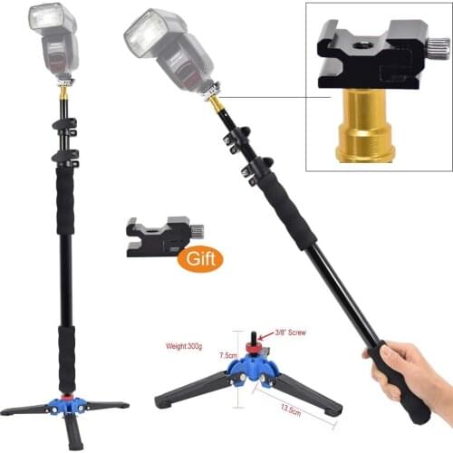Photo Aluminum Alloy Handheld 1/4" Grip 158cm Rig Support Rod Flash Light Speedlite Holder, Monopod Stand Base w/ 3/8" screw