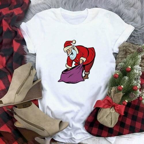 Women Graphic Tees Xmas Printing Fashion Clothing Short Sleeve Cartoon Basic Summer Female White Tops Tshirt T-Shirts