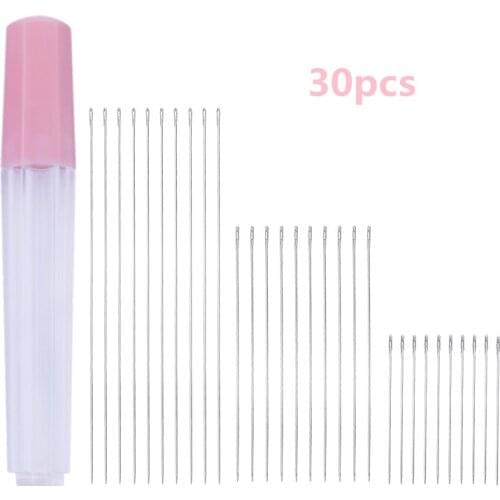 MIUSIE 3 Size 30 Pieces Long Beading Needles with Needle Bottle 0.45 mm Diameter and 32mm 55mm 80 mm/ Long Embroidery Tool
