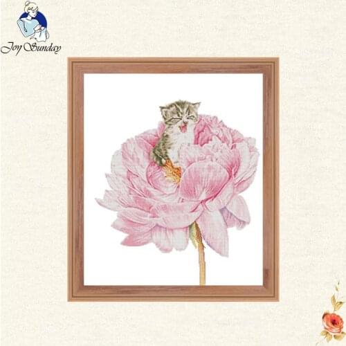 Joy sunday Lovely cats and flowers Chinese cross stitch DMC Handm Counted Kits printed set Embroidery Needlework give a gift