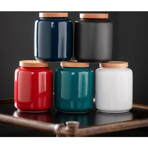 Ceramic Tea Caddy Puer Tea Storage Cans Teaware Solid Color Sealed Storage Jar Home Decor High Quality Canister