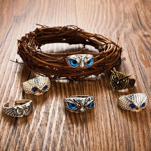 New Cute Owl Ring Punk Demon Eye Animal Adjustable Open Rings for Women Men Vintage Couple Ring Gothic Wedding Jewelry Best Gift