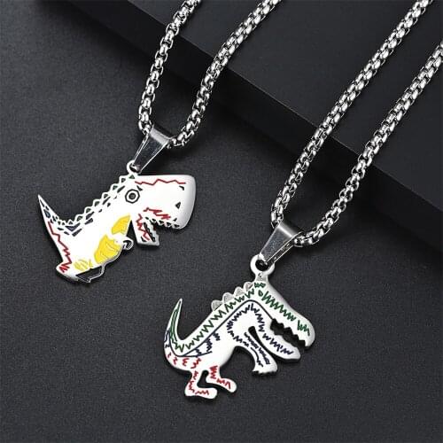 Men Women Dinosaur Pendant Necklace Unique Animal Design Choker Jewelry Summer Hip Hop Painted Dinosaur Necklace
