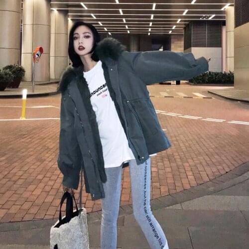 Winter Jackets Women Autumn Warm Faux Raccoon Fur Collar Coats Famale New Loose Midi Long Jackets Woman Aqueta Feminina SQQ207