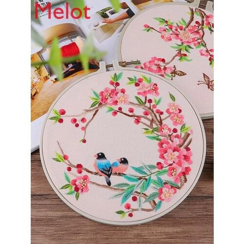 Embroidery DIY Handmade Self-Embroidery Beginner Cloth Art Material Kit French Ribbon Su Embroidery Archaistic Circular Fan