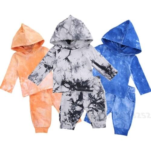 Newborn Infant Kid Baby Boy Tie Dye Clothes Girl Long Sleeve Hooded Tops Pants Set Cotton Autumn Spring Clothes Sets 0-3Y