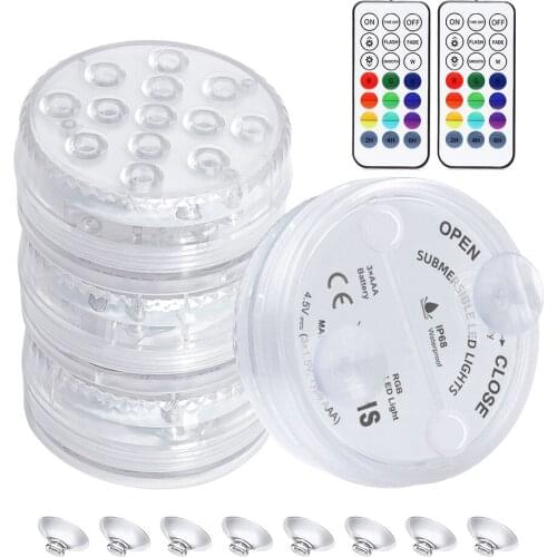 2021 Upgrade 13 LED RGB Submersible Light with Magnet and Suction Cup Swimming Pool Light Underwater Led Light Night for Pond