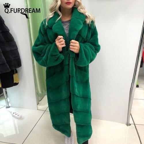 Q.FURDREAM New Style Woman Real Natural Mink Fur Coat Autumn Winter Thick Warm Jacket Luxury Fashion Lady Outerwear Turn-down