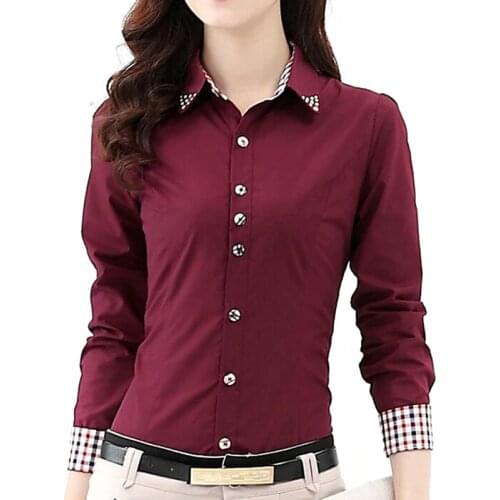 2020 Autumn Spring OL Womens Shirt Patchwork Plaid Ladies Office Shirts Basic Top Blusas Women Blouses Shirt Camisas Femininas