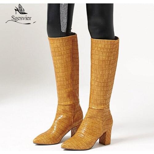 Sgesvier Plus size 34-43 Hot knee high boots women shoes thick high heels boots pointed toe fashion ladies cowboy western boots