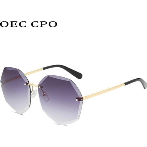 OEC CPO Square Rimless Sunglasses Women Brand Designer Rhinestone Polygon Ladies Sunglasses Trimming Irregular O216