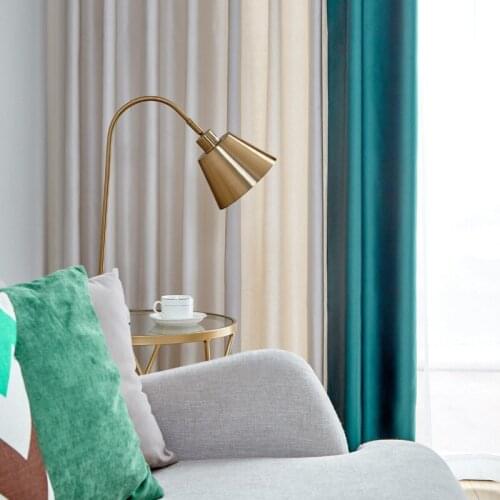 2021 Light Luxury Style Imitation Silk Stitching Dark Green Curtains Modern Style Curtains for Living Room and Bedroom Finished