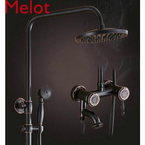Solid Brass Black Engraved Shower Facuet With Spray Gun Hand Spray Bathroom Rainfall Shower Faucet Set