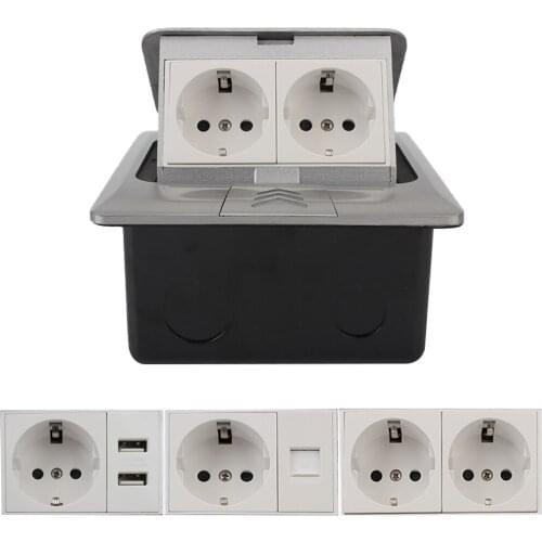 250V 16A Waterproof Aluminum Alloy Box Europe Standard Socket 2 Way Power Outlet USB RJ45 Internet Outlet Pop-Up Floor Socket