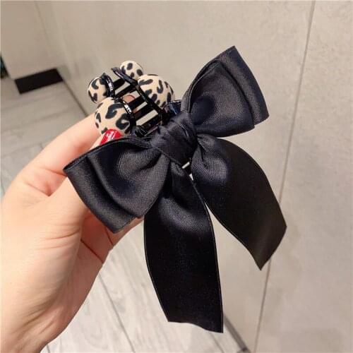 French Retro Leopard Print Hair Claws Korean Elegant Bow Ribbon Bowknot Catch Clips Hairpins for Hair Accessories for Women Gift