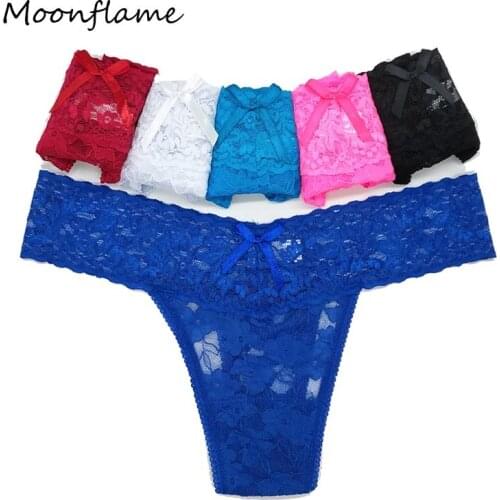 Moonflame 5 pcs/lots Sexy G-String Nylon Women Lace G String Underwear Thong M L XL XXL 87396