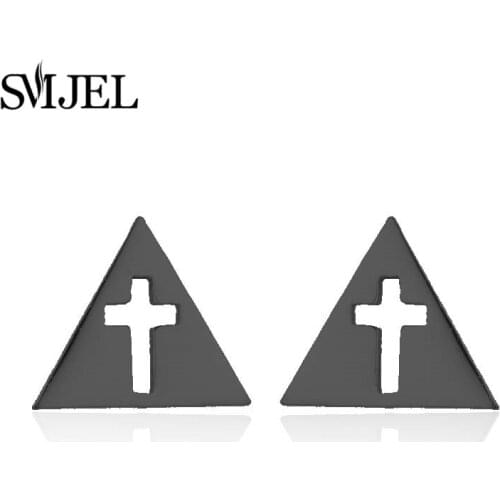 SMJEL Black Triangle Earings Stainless Steel Mini Cross Stud Earrings for Women Punk Religious Jewelry 2019 New pendients