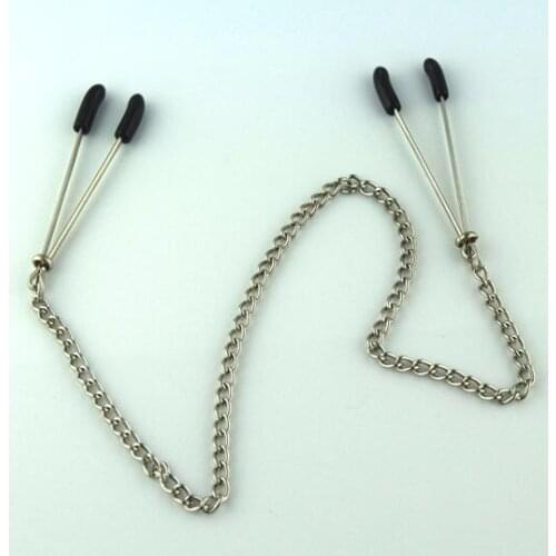 Female Stainless Steel Nipple Clips Labium Clamps Breast Squeeze Stretching Device Bondage Chain Adult BDSM Sex Toy For Couples