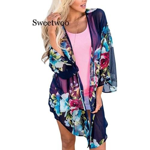 2020 summer womens new kimono printed cardigan chiffon sunscreen blouse