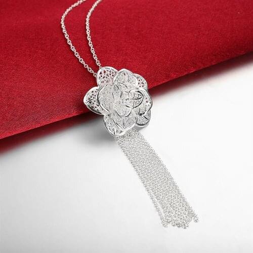 Hot Pretty 925 Sterling Silver charms beautiful flowers Pendant Necklace For Women fashion noble party wedding Jewelry gifts