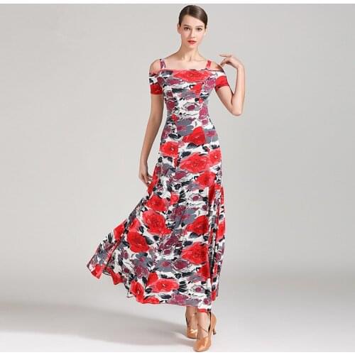 8 colors print ballroom waltz dress rumba Standard social dress Ballroom dance competition dress fringe modern dance dress