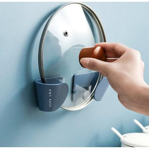 1 pair Self Adhesive Pot Lid Holder Wall Door Mounted Pot Lid Rack Pan Pot Wall Mount Holder For Kitchen 16.5X5X4.5cm LBS
