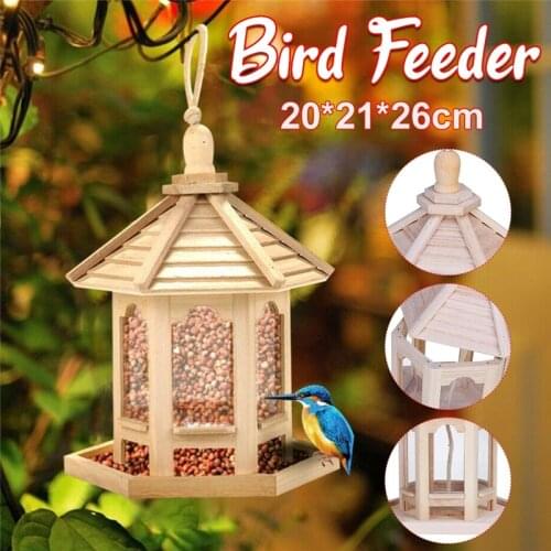 1pcs Wooden Outdoor Hanging Bird Feeder Garden Food Container Water Drinker Birds Cage