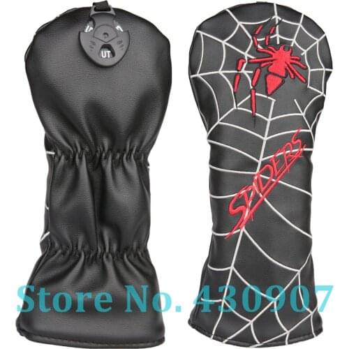 1pc Black Leather with Spider Embroidery Golf Club Hybrid Head Cover Utility UT Cover with Number Tag
