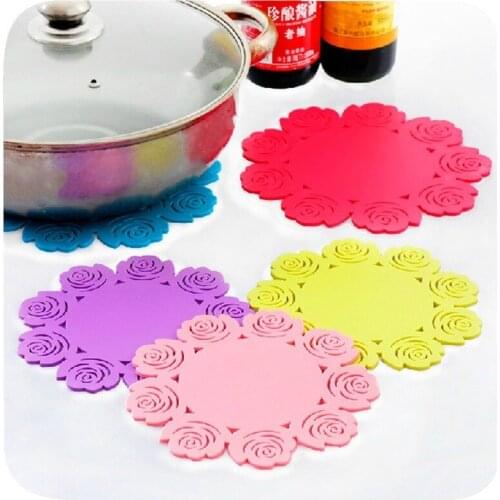 1pc Rose Thickened Silicone Heat Insulation Pad Bowl Mat Plate Mat Coaster Dinin Tableware Bowl Mats Kitchen Party Supplies