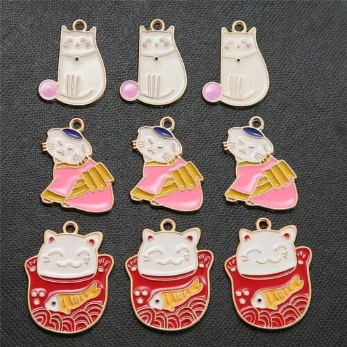 New 10pcs/lot Mixed Style Cute Cat Enamel Charms Pendant DIY Handmade Necklace Bracelet For Jewelry Making Accessories