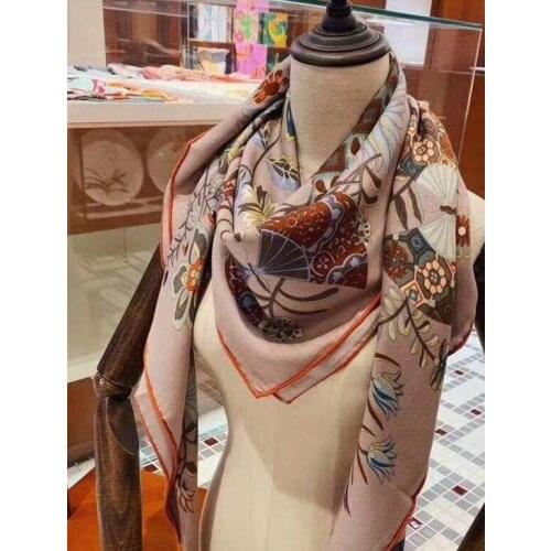 2020 new arrival autumn winter classic flower 140*140 cm colorful scarf 65% cashmere 35% silk scarf wrap for women lady girl